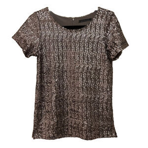 Anthropologie VELVET Top by Graham & Spencer Size S Vonnie Sequin Pewter Gray